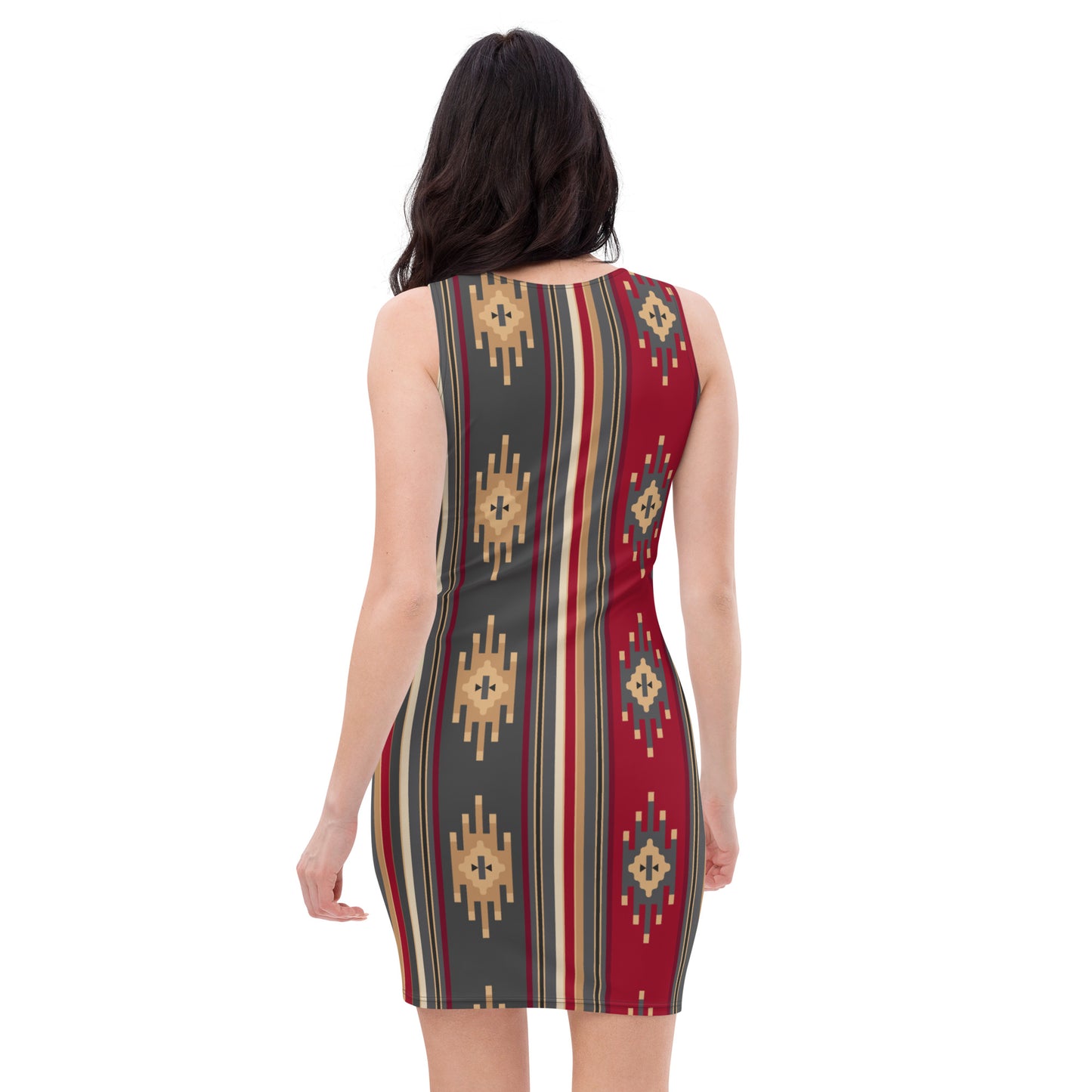 Red And Gold Traditional Retro Sadu Weaving Patterns - Bodycon Dress by Craitza©