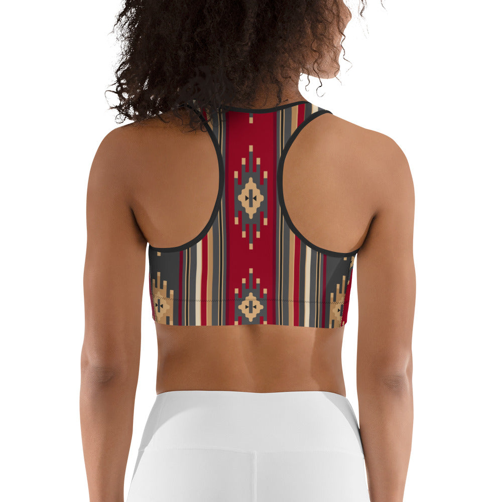 Red And Gold Traditional Handmade Retro Sadu Weaving Patterns - Sports Bra - by Craitza©