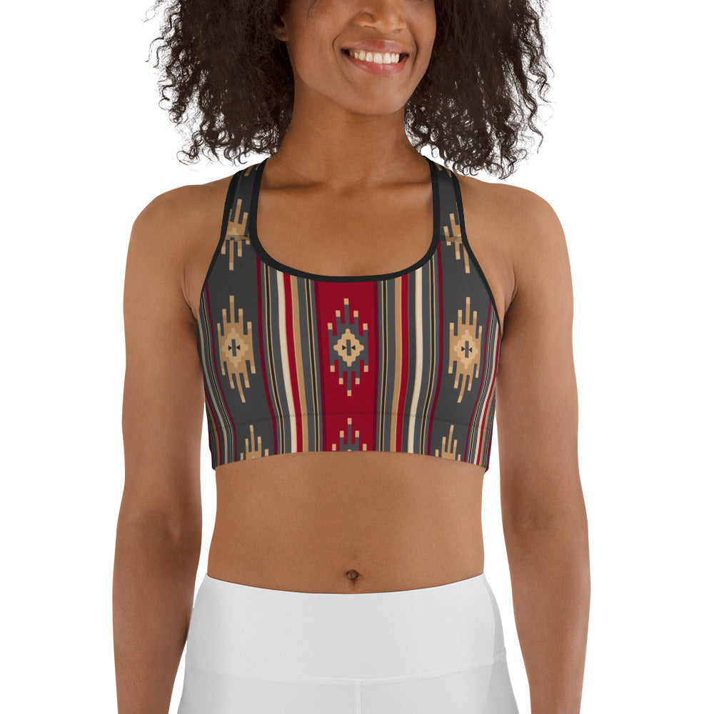 Red And Gold Traditional Handmade Retro Sadu Weaving Patterns - Sports Bra - by Craitza©