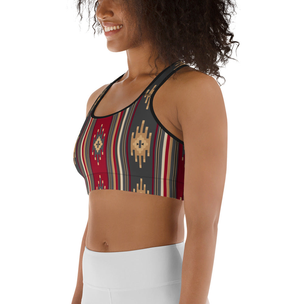 Red And Gold Traditional Handmade Retro Sadu Weaving Patterns - Sports Bra - by Craitza©