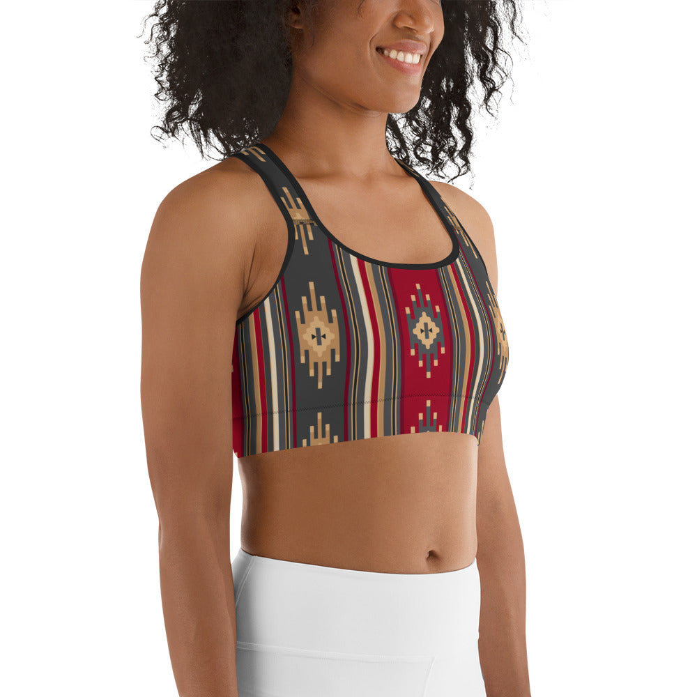 Red And Gold Traditional Handmade Retro Sadu Weaving Patterns - Sports Bra - by Craitza©