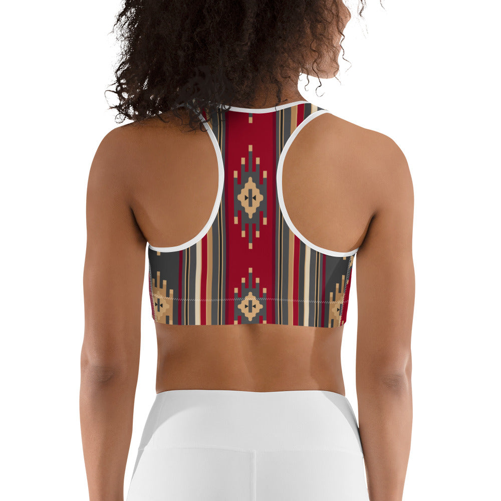 Red And Gold Traditional Handmade Retro Sadu Weaving Patterns - Sports Bra - by Craitza©