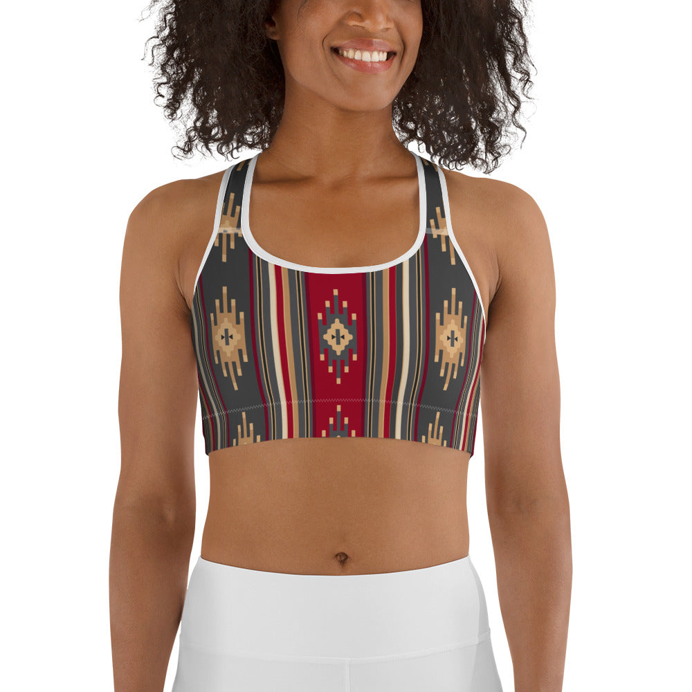 Red And Gold Traditional Handmade Retro Sadu Weaving Patterns - Sports Bra - by Craitza©