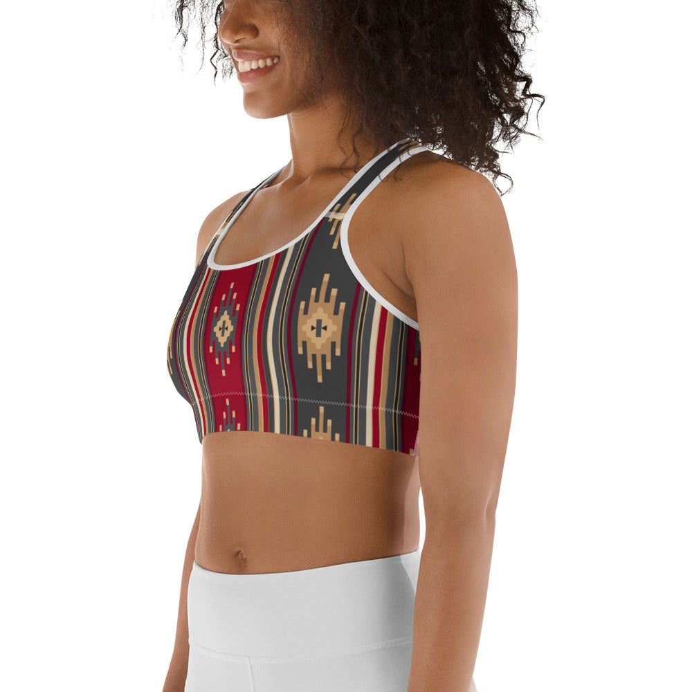 Red And Gold Traditional Handmade Retro Sadu Weaving Patterns - Sports Bra - by Craitza©