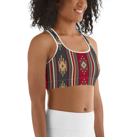 Red And Gold Traditional Handmade Retro Sadu Weaving Patterns - Sports Bra - by Craitza©