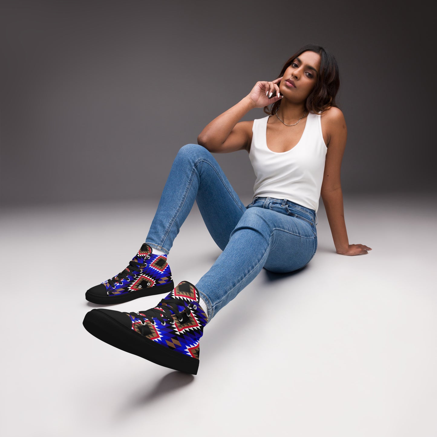 Diamonds Blue Mood Sadu Patterns - Women’s high top canvas shoes by Craitza©