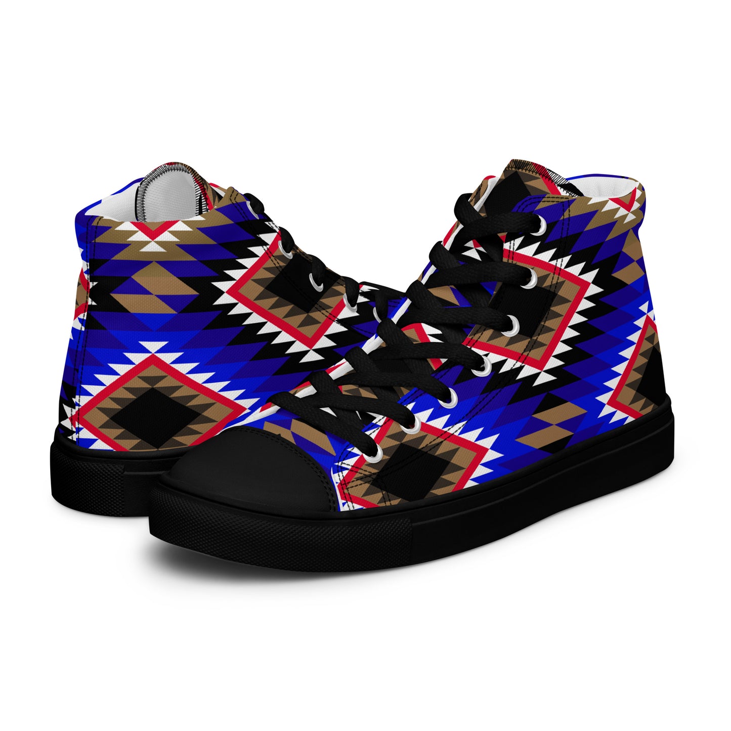 Diamonds Blue Mood Sadu Patterns - Women’s high top canvas shoes by Craitza©