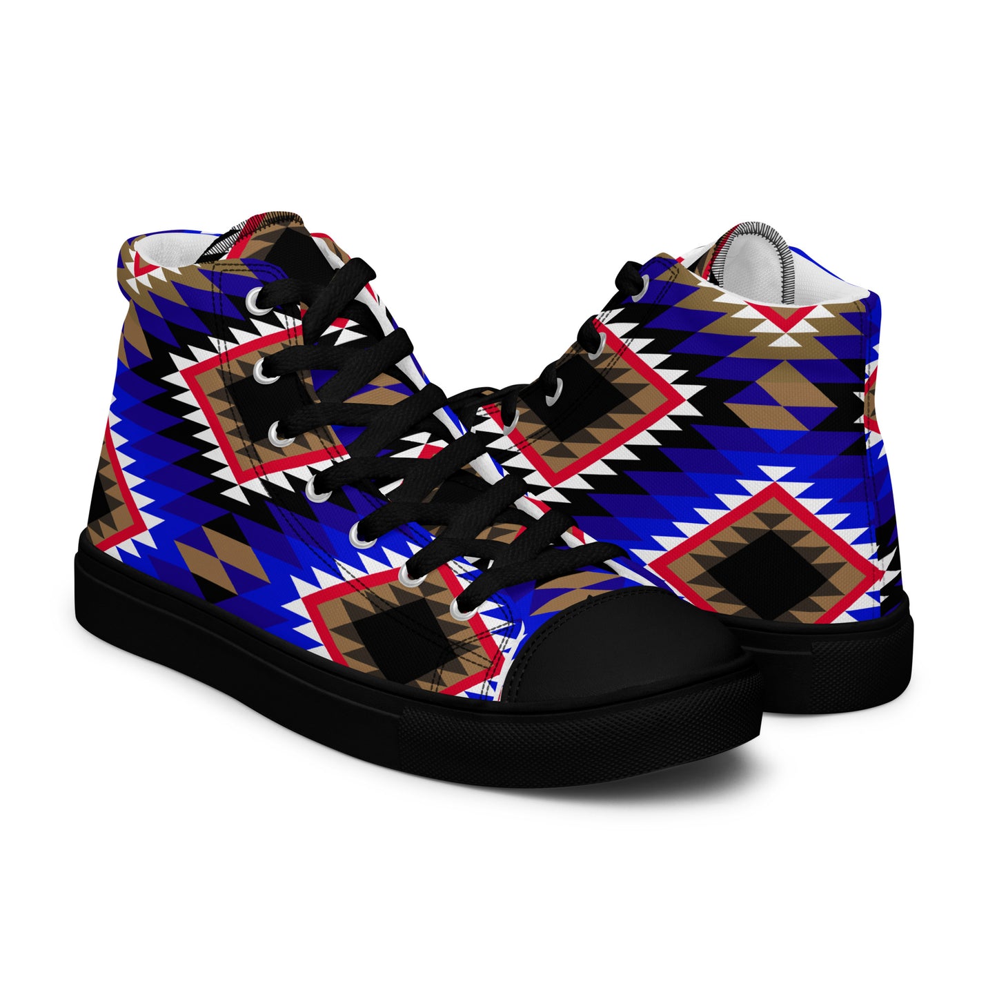 Diamonds Blue Mood Sadu Patterns - Women’s high top canvas shoes by Craitza©