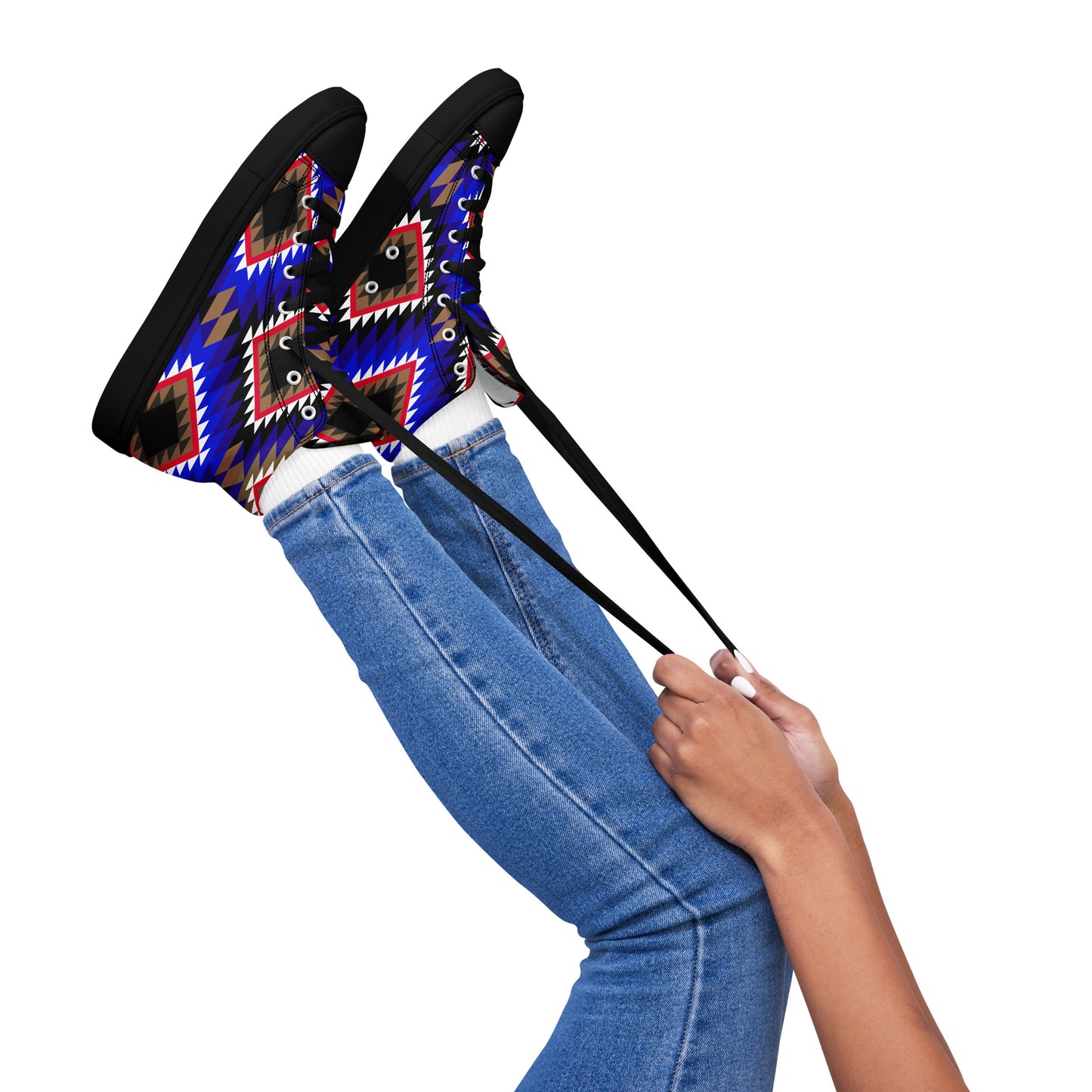 Diamonds Blue Mood Sadu Patterns - Women’s high top canvas shoes by Craitza©