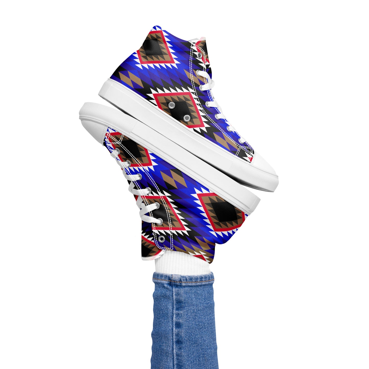 Diamonds Blue Mood Sadu Patterns - Women’s high top canvas shoes by Craitza©