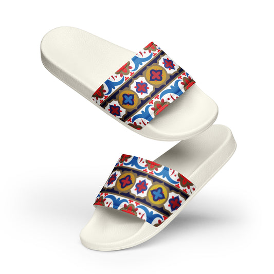 Vintage Ottoman Decorations Pattern In Gold Ochre Ruby Red And Azure - Women's slides by Craitza©